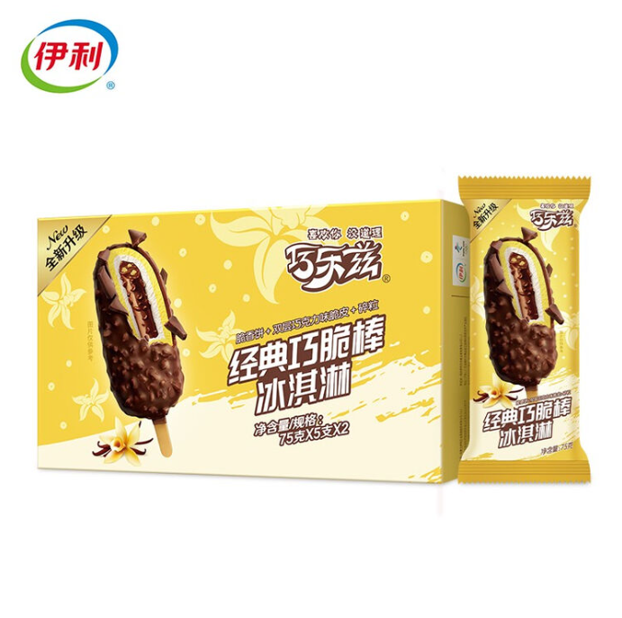 伊利现代渠道(纸盒装巧乐兹经典巧脆棒冰淇淋)(75克*5支*10盒)-新